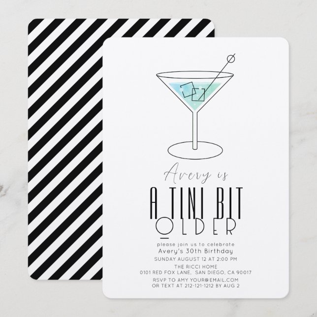 A Tini Bit Older Modern Turcos Martini Birthday Inbjudningar (Fram/baksida)