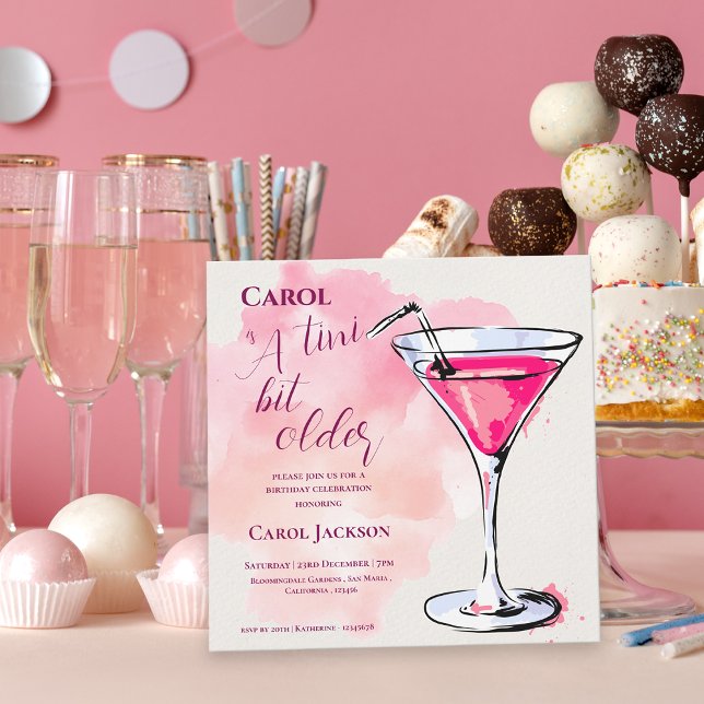  A Tini Bit Older Pink Martini Cocktail Birthday Magnetisk Inbjudningskort (A Tini Bit Older Pink Martini Cocktail Birthday Magnetic Invitation)