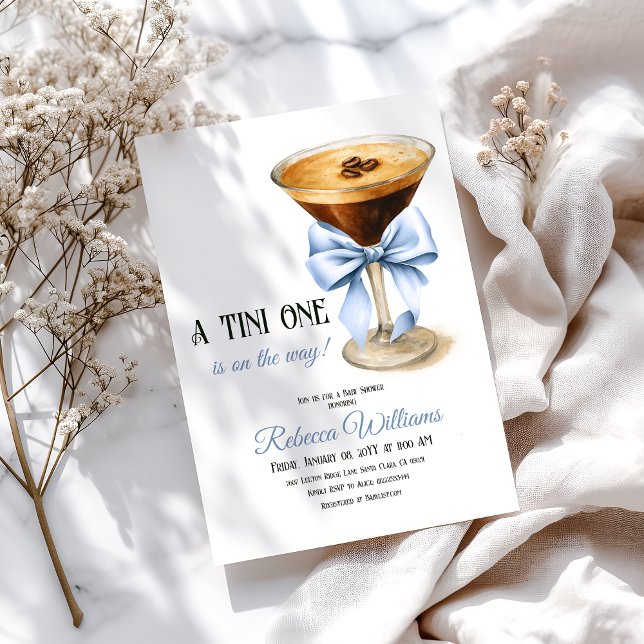A Tini One Blue Bow Espresso Martini Baby Shower Inbjudningar (Skapare uppladdad)
