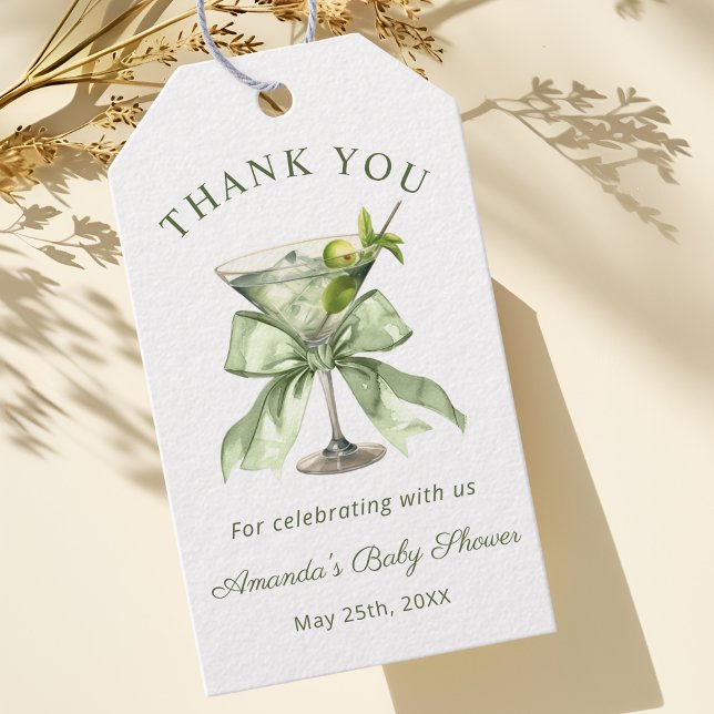 A tini One Coquette Martini Baby Shower Thank you Presentetikett (A tini one is on the way Coquette Bow Martini Baby shower Thank you tag)