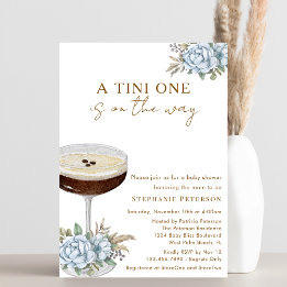A Tini One Dusty Blue Espresso Martini Baby Shower Inbjudningar