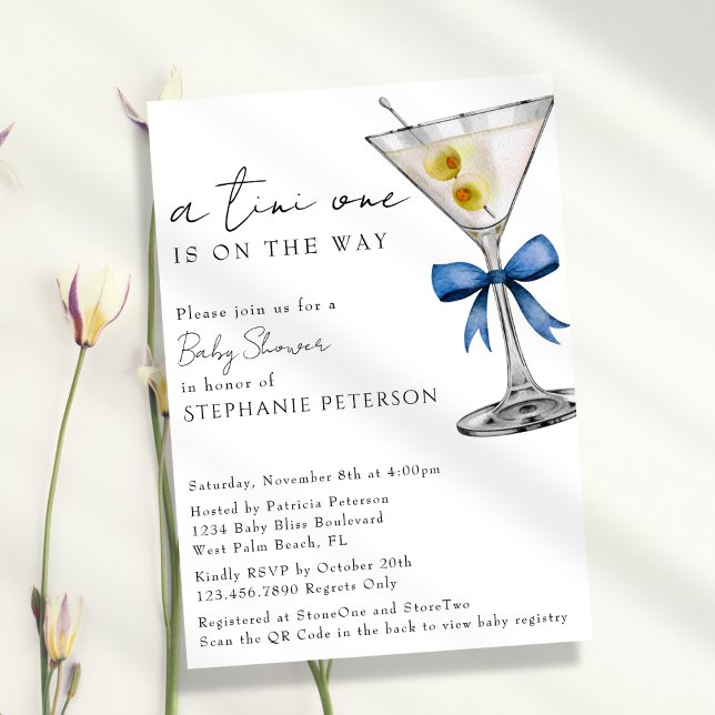 A Tini One enkel minimal Blue Martini Baby Shower Inbjudningar (Skapare uppladdad)