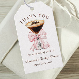 A tini One Espresso Martini Pink Bow Baby Shower  Presentetikett
