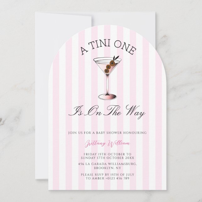 A Tini One Martini Rosa Girl Baby Shower Inbjudningar (Framsida)