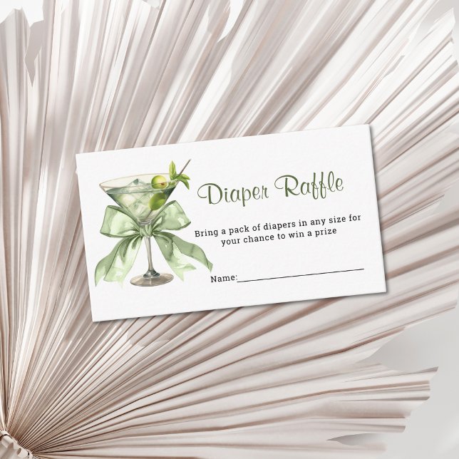 A Tini One Martini Sage Diaper Raffle Baby Shower  Tilläggskort (Sage Green Coquette bow Diaper Raffle Baby Shower insert card)