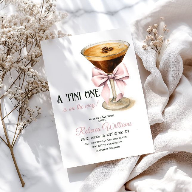 A Tini One Rosa Bow Espresso Martini Baby Shower Inbjudningar (Skapare uppladdad)