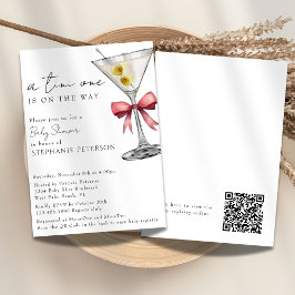 A Tini One Simple QR Code Rosa Martini Baby Shower Inbjudningar