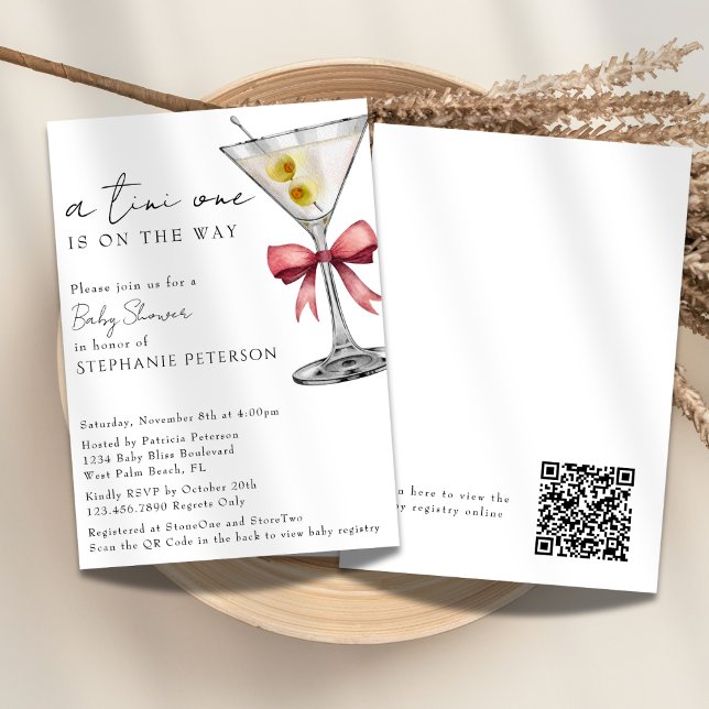A Tini One Simple QR Code Rosa Martini Baby Shower Inbjudningar (Skapare uppladdad)
