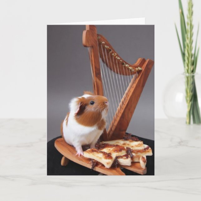 A Tiny Harpist’s Hello – Elegant Guinea Pig Card Kort (Framsida)