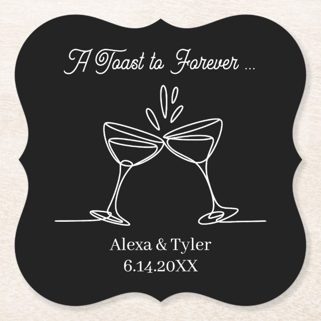 A Toast to Forever | Personalized Wedding Underlägg Papper (Framsida)