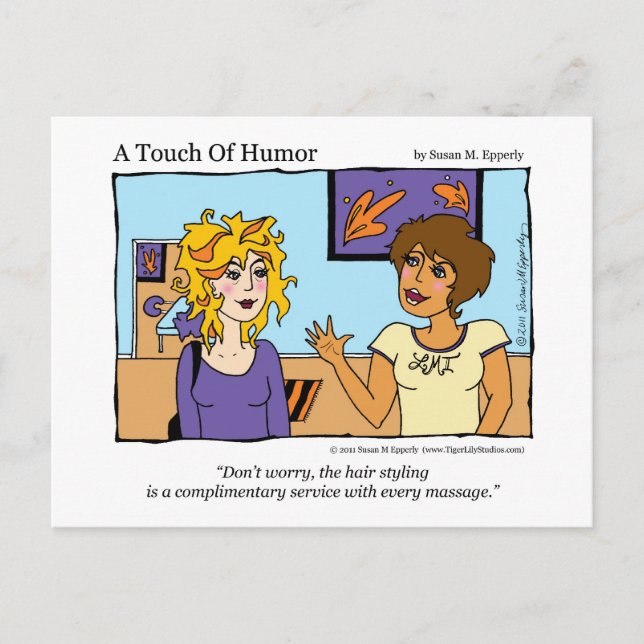 "A Touch of Humor" Free Hairstyle Massage Tecknad Vykort (Framsida)