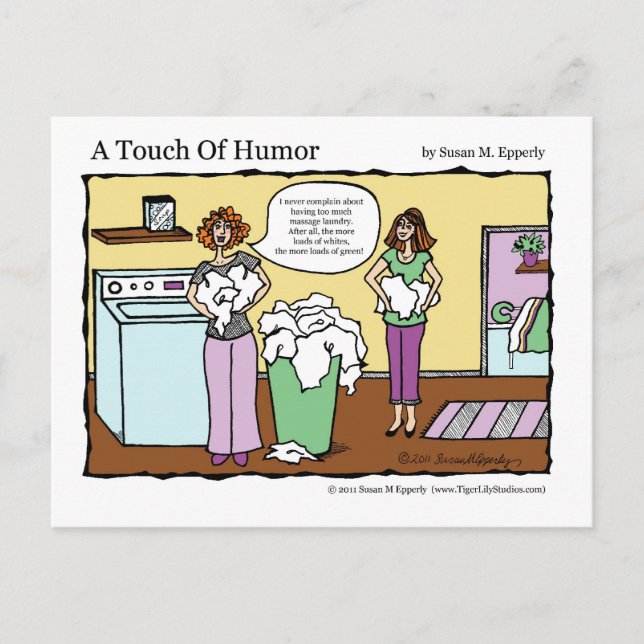 "A Touch of Humor" Massage Tvätt Tecknad Vykort (Framsida)