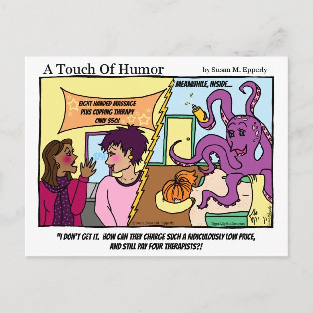 "A Touch of Humor" Octopus Massage Tecknad Vykort (Framsida)
