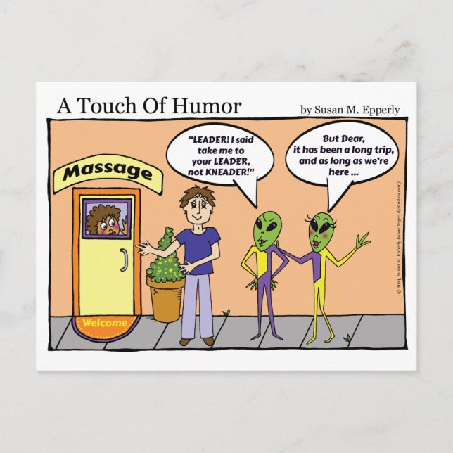 "A Touch of Humor" Space Utomjordingars Massage Te Vykort (Framsida)