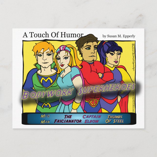 "A Touch of Humor" Toppen Massage Heroes Tecknad Vykort (Framsida)