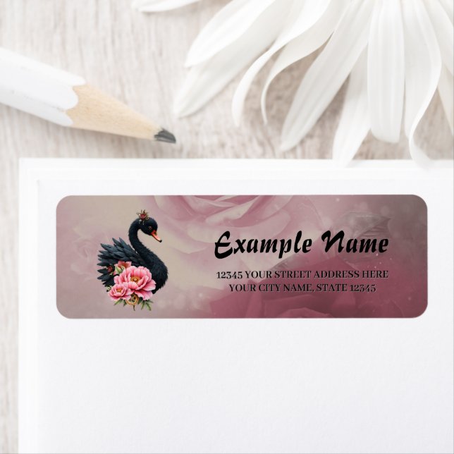 A touch of rose and swan's glow.  returadress etikett (Insitu)