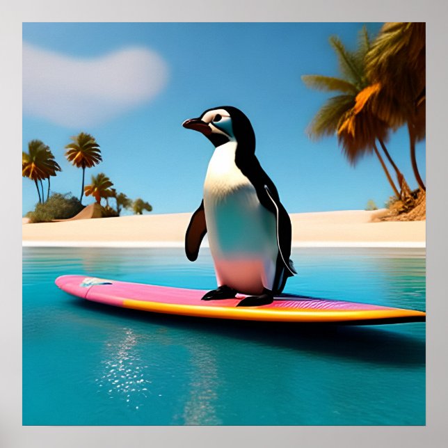A Touch of Tropical Charm Surfing Penguin Paradise Poster (Framsidan)