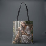 A Tuesday Afternoon with My Mutt Companion Tygkasse<br><div class="desc">This is a tender artwork of love and companionship between a beautiful mature woman with long silver hair and her happy pet mutt. It was created in DreamUp and upscaled in Leonardo.ai.</div>