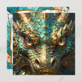 A Turquoise and Gold Dragon Mystical Kort