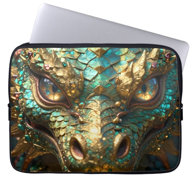 A Turquoise and Gold Dragon Mystical Laptop Fodral (Framsidan)