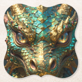 A Turquoise and Gold Dragon Mystical Underlägg Papper