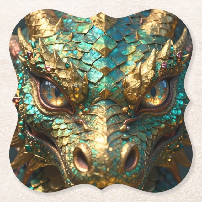 A Turquoise and Gold Dragon Mystical Underlägg Papper (Framsida)