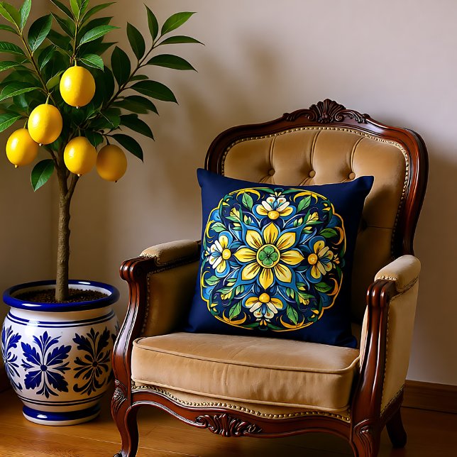 💚 💙 💛 A Unique Azulejo Elegance: Midnight Garde Kudde (A Unique Azulejo Elegance Midnight Garden Throw Pillow)