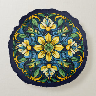 💚 💙 💛 A Unique Azulejo Elegance: Midnight Garde Rund Kudde