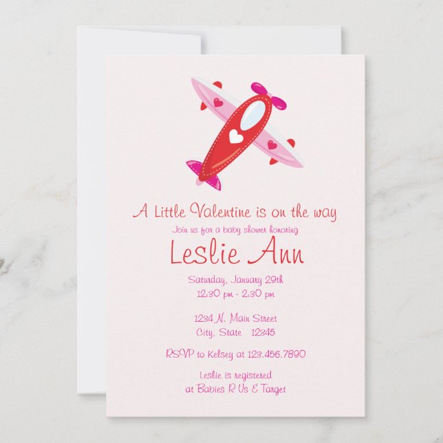 A Valentine Airplane Baby Shower-inbjudan Inbjudningar (Framsida)