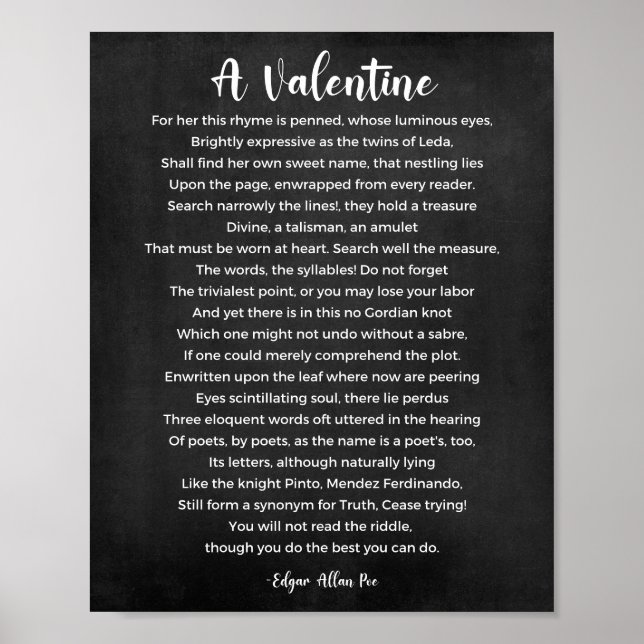 A Valentine Dikt Black and White Poster (Framsidan)