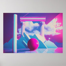 A Vaporwave Exploration of Nostalgia and Futurism Poster