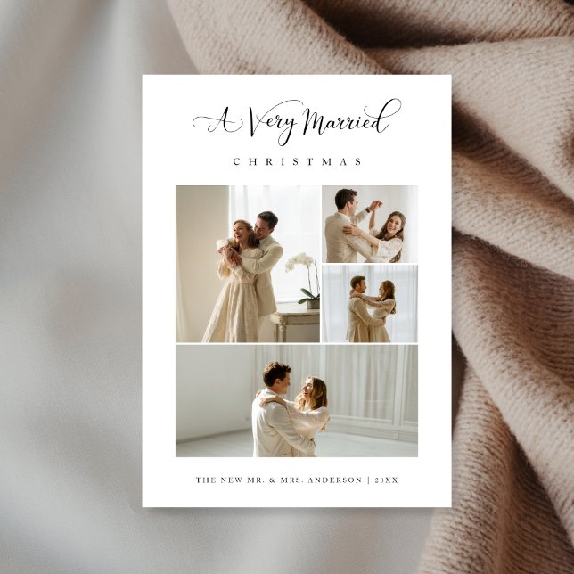 A Very Married Christmas Elegant 4 Photo Julkort (Skapare uppladdad)