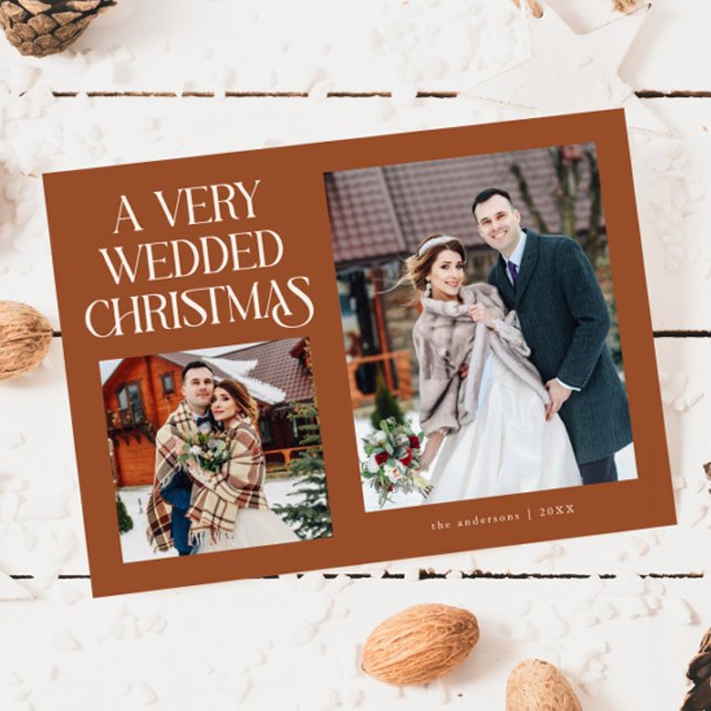 A Very Wedded Christmas Newlywed Photo Terracotta Julkort (Skapare uppladdad)