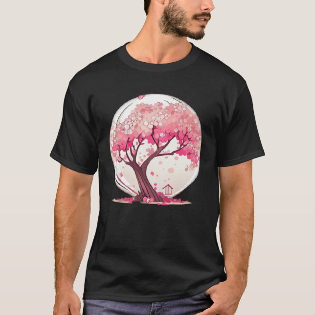 A Vibrant and Inspiring Cherry Blossom Sphere Tree T Shirt (Framsida)