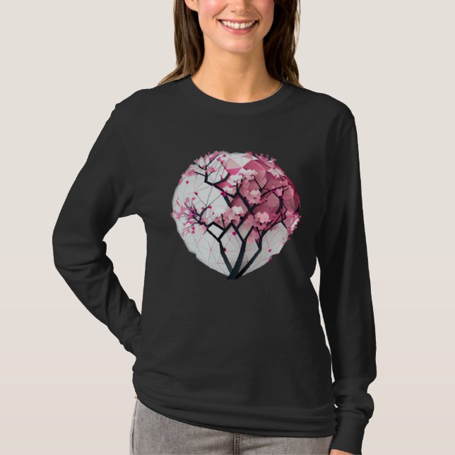 A Vibrant and Stunning Cherry Blossom Geometric Sp T Shirt (Framsida)