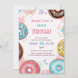 A vibrant birthday invitation with donuts.  inbjudningar