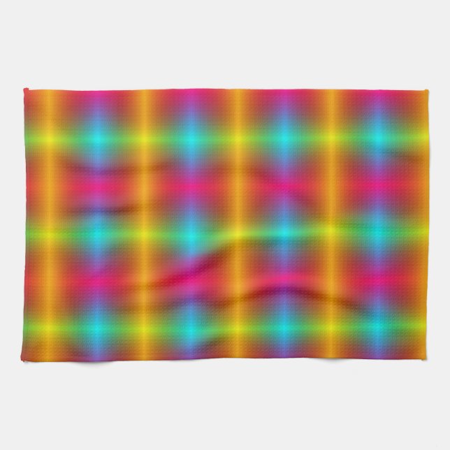 A vibrant, plaid-patterned fabric in rainbow color kökshandduk (Horisontell)