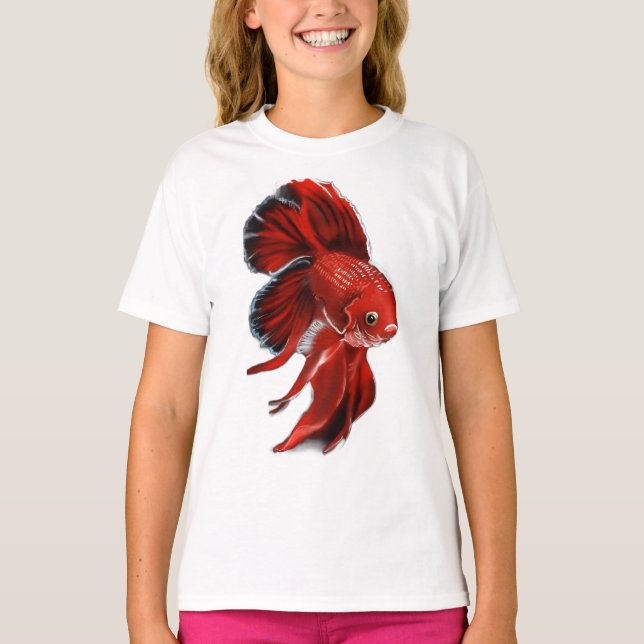 A vibrant red betta fish swimming. t shirt (Framsida)