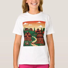 A village drawn in an illustration style t shirt