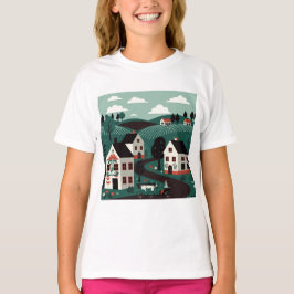 A village drawn in an illustration style t shirt