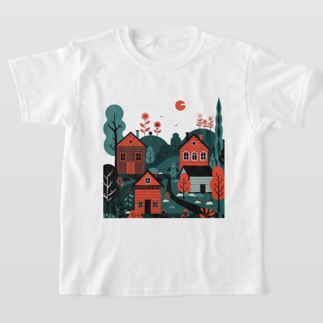 A village drawn in an illustration style T-Shirt (Laydown)