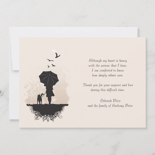 A Walk in Rain Bereavement Tackkort Card Anteckningskort (Framsida)