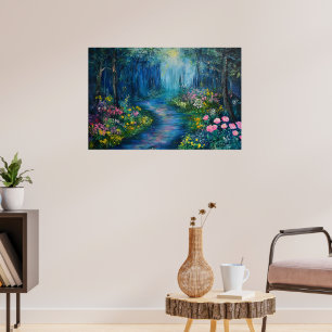 "A Walk in the Forest" Wildblomme Väg Woodland Poster