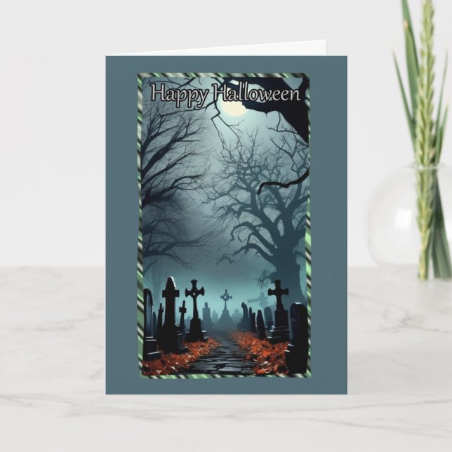 A Walk through Cemetery Halloween Card Kort (Framsida)