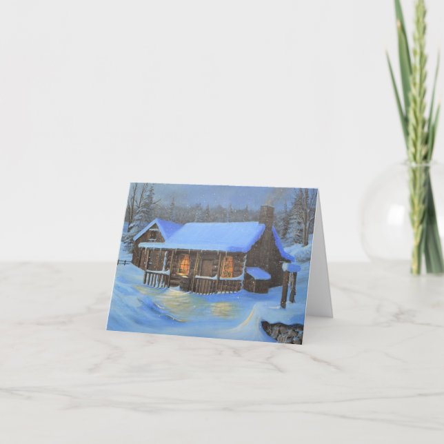 "A Warm Home" Log cabin Christmas card Helgkort (Framsida)