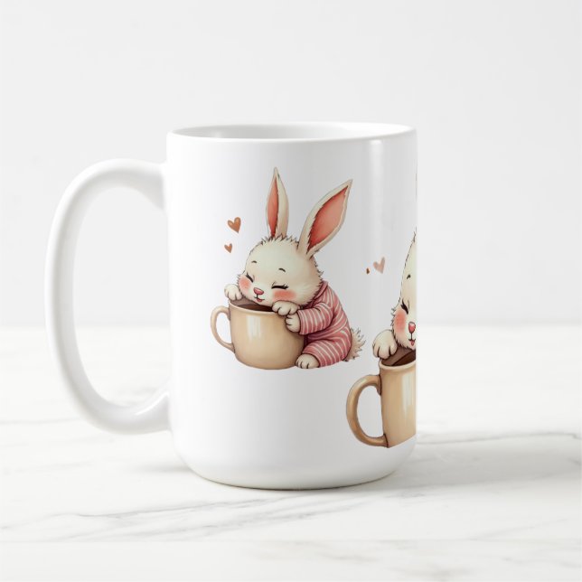 A Warm Hug in a Cup Morning Snuggles Bunny’s Cozy  Kaffemugg (Vänster)