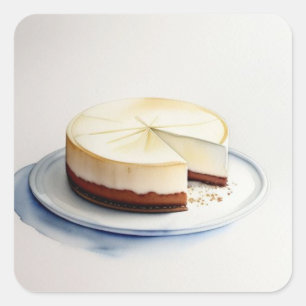 A Watercolor Teckning of Cheesecake Fyrkantigt Klistermärke