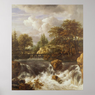 A Waterfall i Rocky Ligcape, 1660-70 Poster