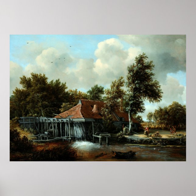 A Watermill av Meindert Hobbema (1664) Poster (Framsidan)