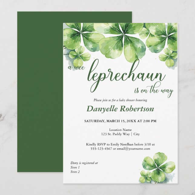 A Wee Leprechaun Baby Shower - March Spädbarn Inbjudningar (Fram/baksida)